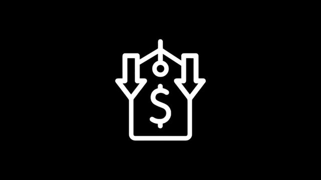 Animated price tag with downward arrows indicating cost reduction