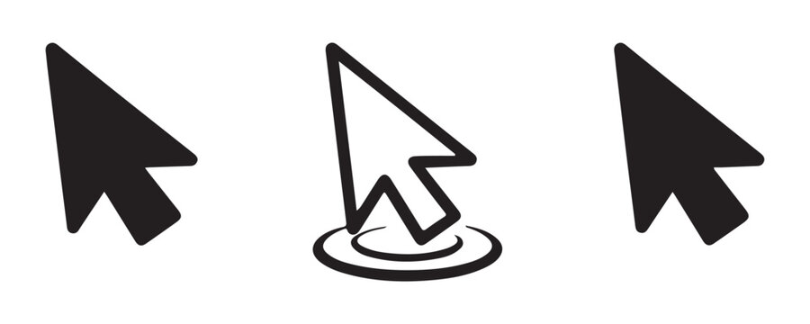 Click cursor pointer and arrow icons black on transparent background for interface.