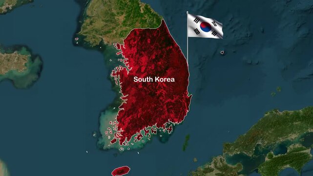South Korea Map Zoom Animation Highlighting Seoul with National Flag