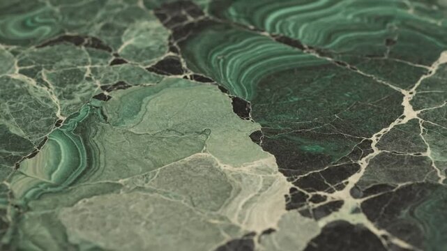 Closeup Detail of Swirling Green and Black Malachite Stone Texture Showing Natural Patterns and Veins