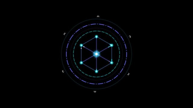 Abstract Neon Geometric HUD Element Animation on Black Background