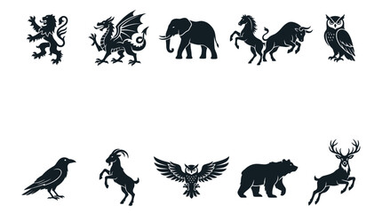 Obraz premium Majestic animal silhouettes collection featuring diverse wildlife creatures designed as high quality black vector graphic illustrations
