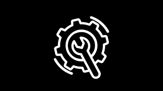 Animated gear and wrench icon representing repair and maintenance services