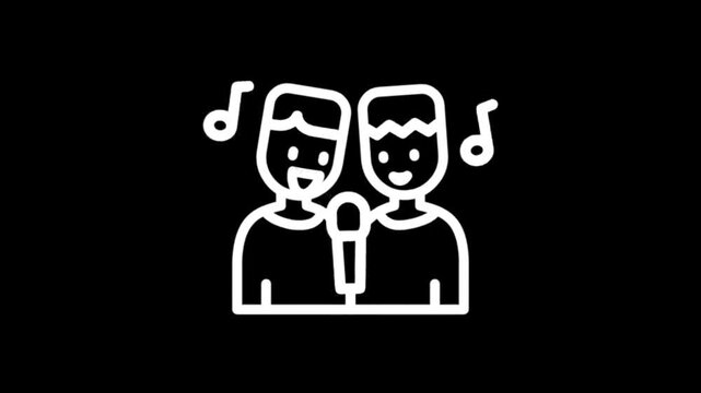 Two people singing together with musical notes above their heads