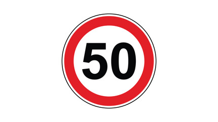 Obraz premium Speed limit road sign fifty vector illustration featuring a bold red circle and black numbers on a stark white background