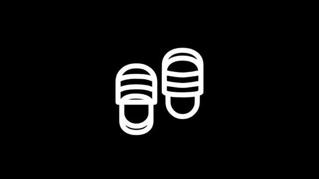 Simple white outline of slippers on a black background