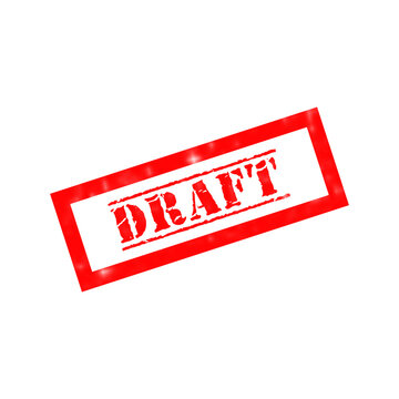 A bright red tilted rubber stamp with the word draft on a flat surface for business documents and paperwork