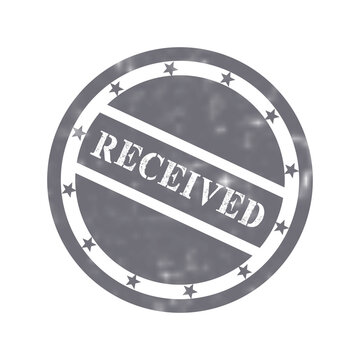 A circular rubber stamp icon with the word received written inside it in a dark grey vintage ink style design