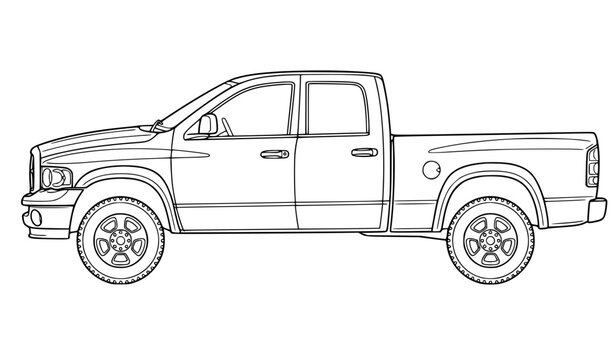 Dodge Ram 3rd Generation Pickup Side View Coloring Outline