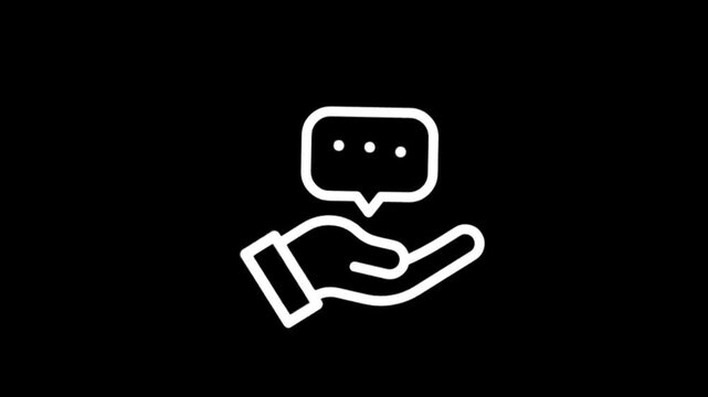 Hand holding a speech bubble icon animation for communication and feedback