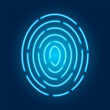 Blue neon fingerprint, vector illustration.