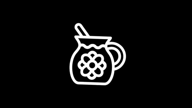 Animated white icon of a pitcher with a flower and a spoon