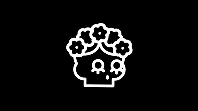 Stylized skull with flowers animated icon for Day of the Dead celebrations