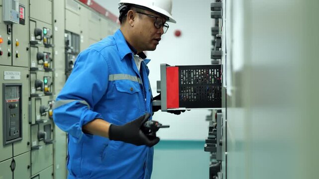 Professional electrical maintenance of a motor feeder starter module, testing control functions and protection systems to ensure dependable industrial operation.