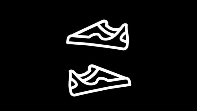 Animated white sneaker outline transitions across a black background