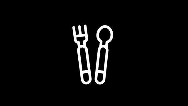Minimalist white fork and spoon icons on black background