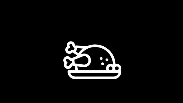 Simple white line art of a roasted chicken on a platter
