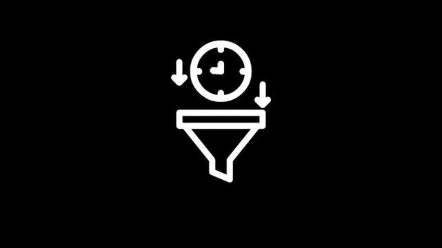 Iconography of a funnel with a clock and downward arrows representing time passing