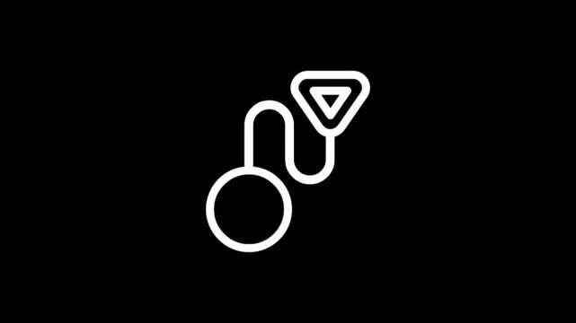 Minimalist white icon of a carabiner and a triangle on a black background