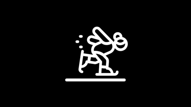 Animated white rabbit character on skis moving fast across a black background