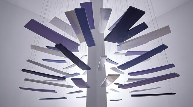 An abstract digital art piece featuring a striking adial geometric bloom with layered rectangular shapes arranged in a symmetrical tree like structure