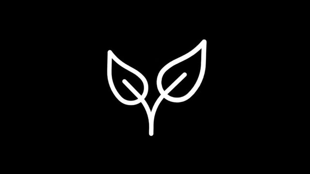 Simple white leaf icon animation on black background