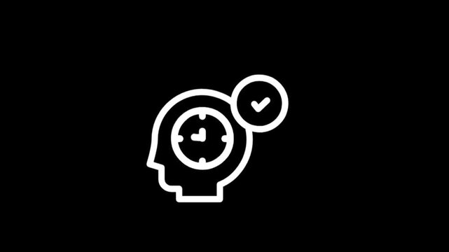 Conceptual icon of a human head with a clock and checkmark inside