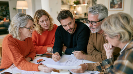 Fototapeta premium Multigenerational family collaborates on financial planning and savings goals