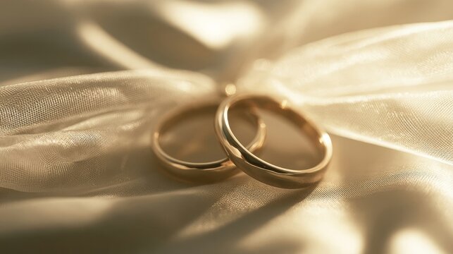 Close-up of gold wedding band on soft cloth