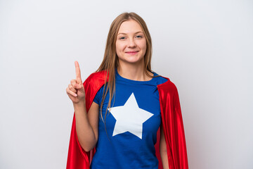 Super Hero Russian woman isolated on white background showing and lifting a finger in sign of the best © luismolinero