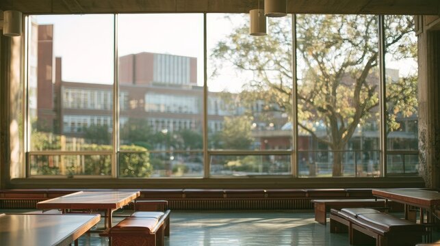 Empty desk with seat in quiet study space