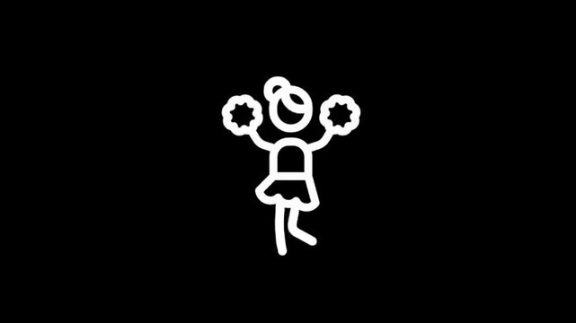 Animated stick figure woman with pom-poms performing a cheer routine
