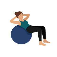 Fototapeta premium Woman doing abdominal crunches on a blue fitness ball for core strength training.
