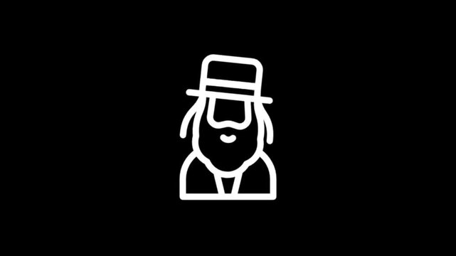 Minimalist white icon of a leprechaun character on black background