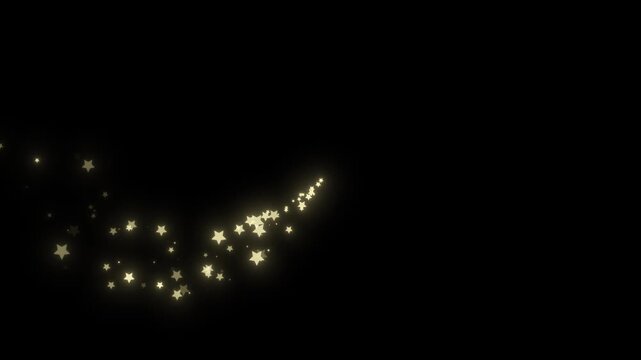 Luxury golden glitter sparkles line trail, magic sparkles glitter line stars, magic dust, pixie dust path, christmas stars isolated on black screen, golden floating star with blinking. 4k loop