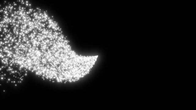 Particles magic tail sparkling glitter star line, Glowing magic glitter trail animation with twinkling stars, fairy dust wand glitter stars trail transition on black screen background. 4k