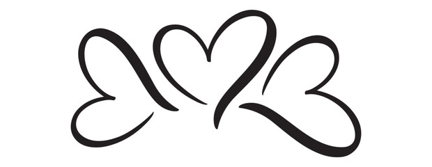 Obraz premium Intertwined Calligraphic Hearts Vector Illustration Isolated on White Background