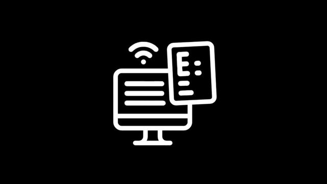 Digital data transfer and connectivity icons on black background