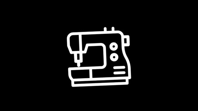 Simple white sewing machine icon animation on black background