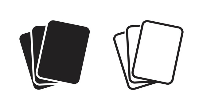Playing cards silhouette set black and white outline versions