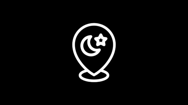 Animated Islamic Crescent Moon and Star Location Pin Icon on Black Background