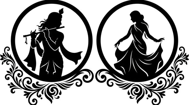 Krishna and Radha deity silhouette art.