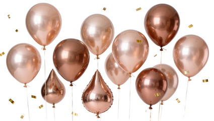 Collection of rose gold balloons and teardrop shapes, isolated on transparent background © JOSEPH