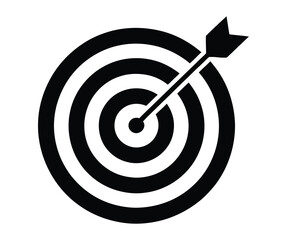 Target Icon Featuring Concentric Circular Dartboard with Arrow Hitting Bullseye Center Point for Business Goal Strategy Precision Marketing Focus Achievement and Success Vector Illustration in Solid B © TARIF