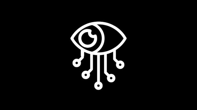 Abstract digital eye icon with circuit board connections on black background