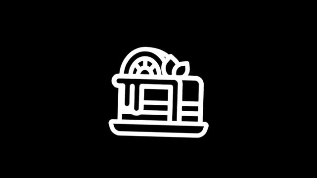 Animated icon of a layered cake with fruit and icing