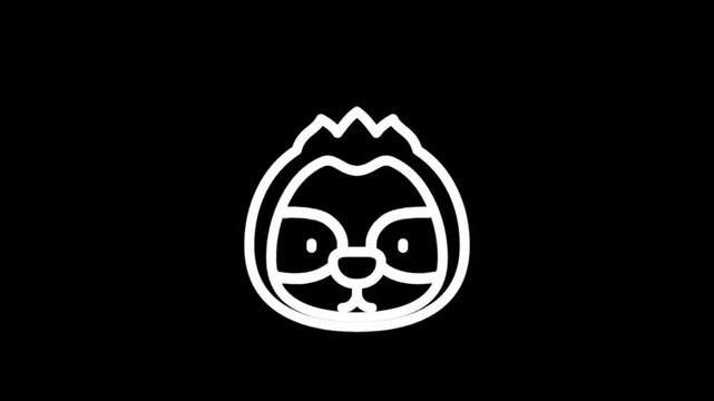Animated white sloth icon on black background, simple animation loop