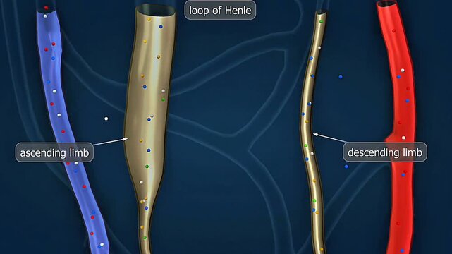 Loop of Henle anatomy and function showing water and salt reabsorption that concentrates urine.