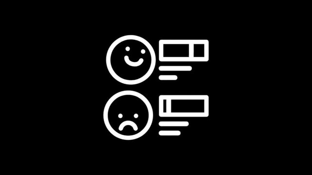 Animated icons show contrasting emotions and feedback levels on black background