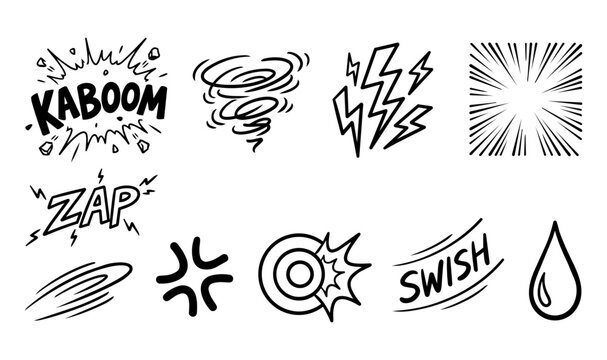 Comic Book Sound Effects and Action Symbols Vector Set